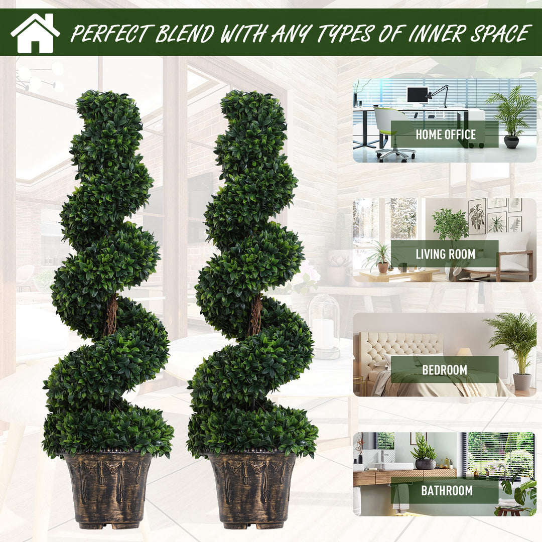 Outsunny Set of 2 Artificial Boxwood Spiral Topiary Trees Potted Decorative Plant Outdoor and Indoor Décor 120cm