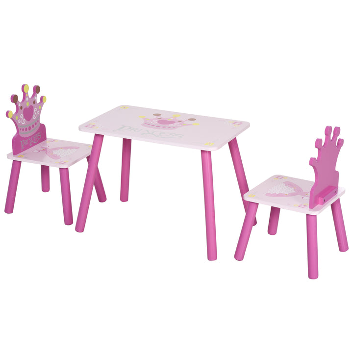 MCL 3 Pcs Kids and Table Chair Set Princess & Crown Theme Home Furniture Pretty Gift 2-4 Years Pink