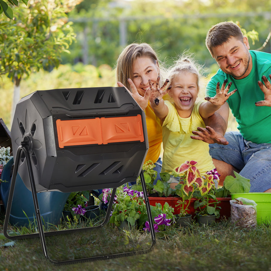 160L 360° Rotating Dual Chamber Composter - Orange
