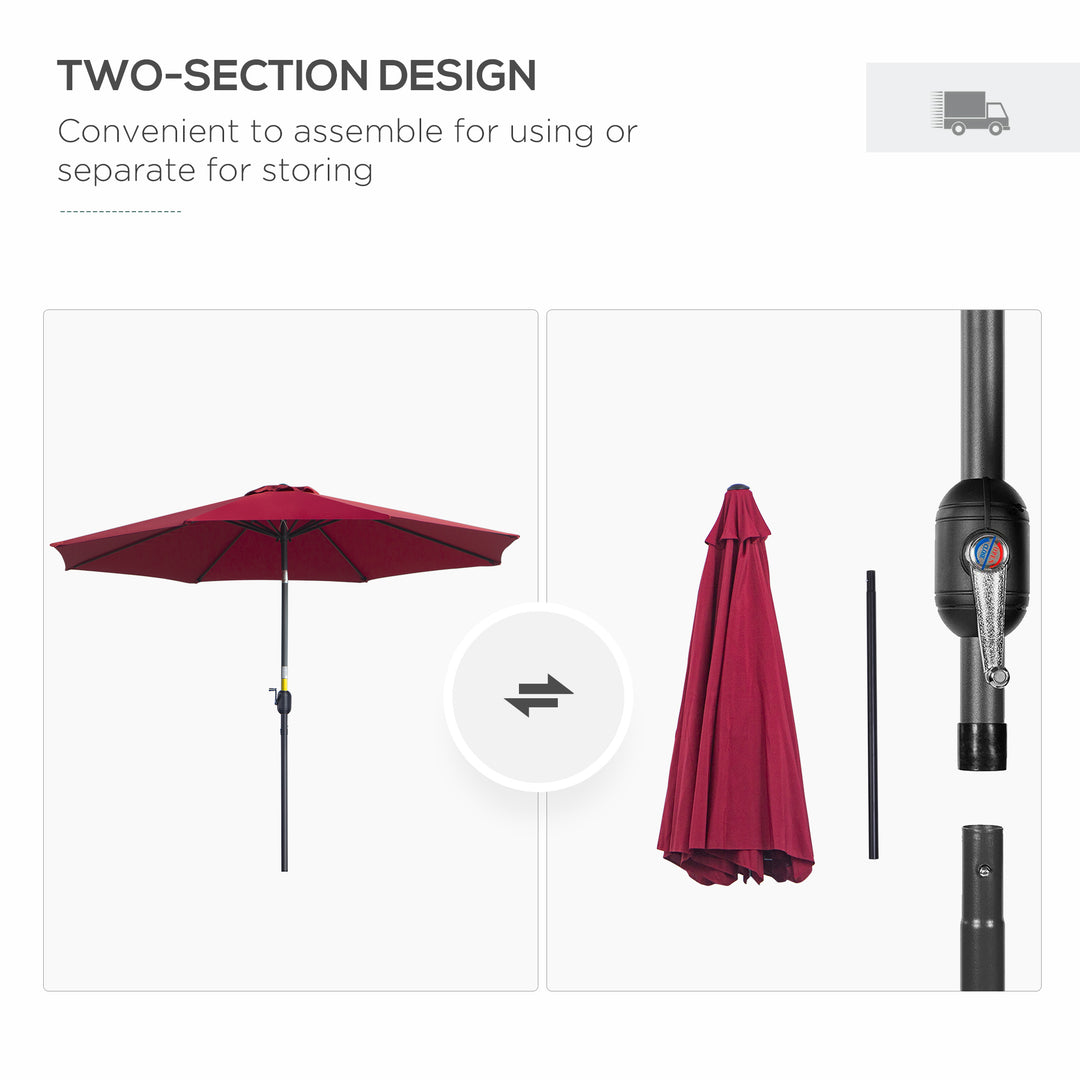 3(m) Tilting Parasol Garden Umbrellas, Outdoor Sun Shade with 8 Ribs, Tilt and Crank Handle for Balcony, Bench, Garden, Wine Red