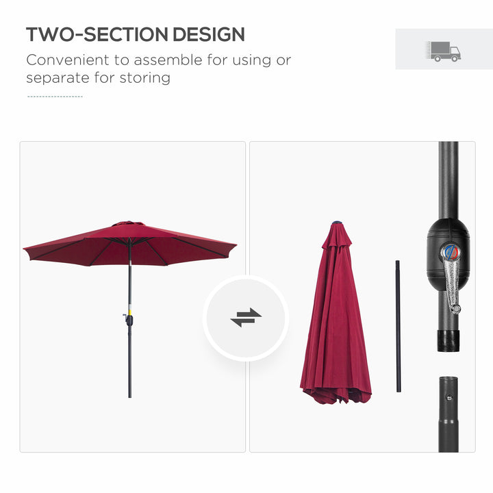 3(m) Tilting Parasol Garden Umbrellas, Outdoor Sun Shade with 8 Ribs, Tilt and Crank Handle for Balcony, Bench, Garden, Wine Red