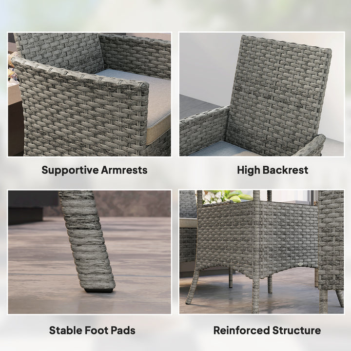 Rattan Garden Furniture Set, Outdoor Dining Table and Chairs 4 Seater with Cushions, Square Tempered Glass Top, 4 Armchairs, for Balcony, Terrace, Conservatory, Grey