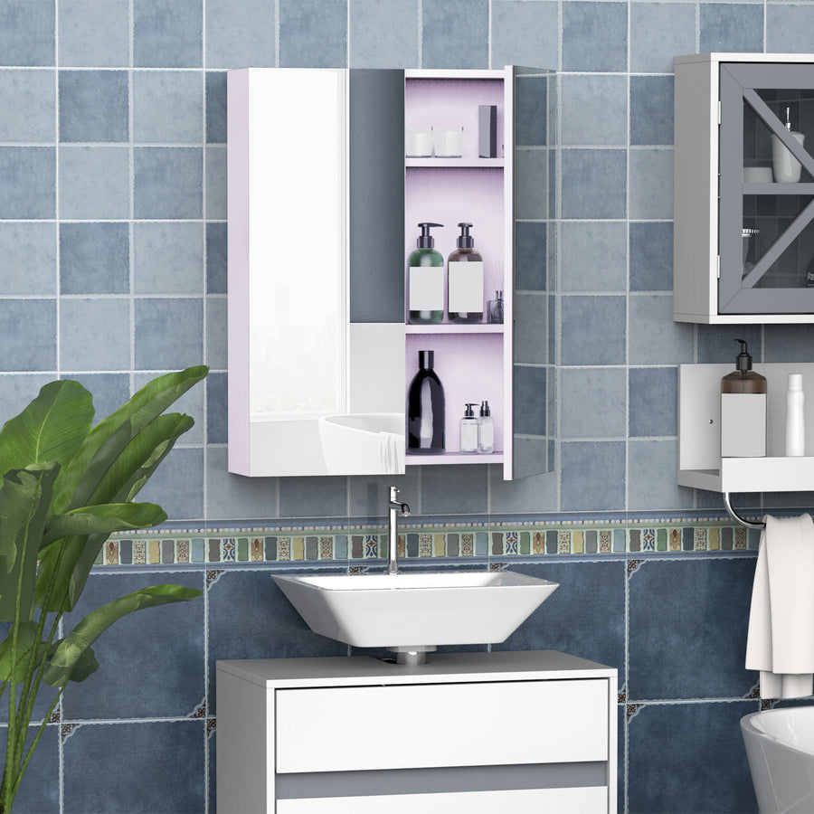 Mirror Cabinet, Wall Mount Bathroom Storage Cabinet with Adjustable Shelf, Double Door Cupboard, 60 x 15 x 75 cm, White