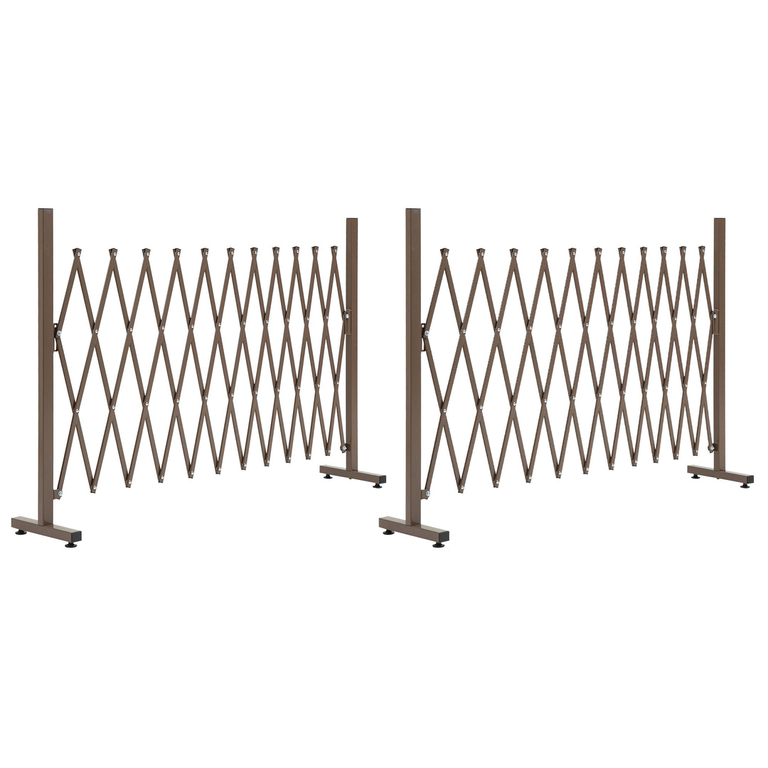 Outsunny Set of 2 Expanding Garden Fencc, Aluminium Freestanding Foldable Picket Fence, 300cmx103.5 cm, Dark Brown