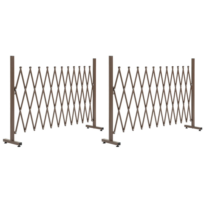 Outsunny Set of 2 Expanding Garden Fencc, Aluminium Freestanding Foldable Picket Fence, 300cmx103.5 cm, Dark Brown