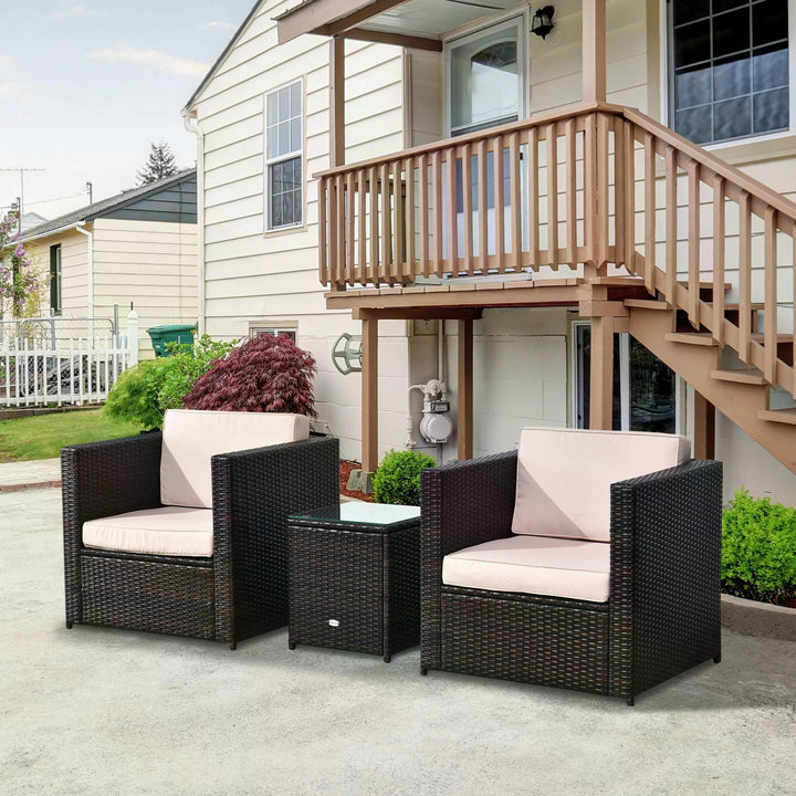 2-Seater Rattan Sofa Furniture Set W/Cushions, Steel Frame-Brown