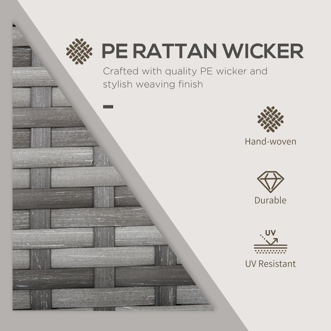 MCL 3 Pieces Rattan Bistro Set, Wicker Folding Garden Furniture Set with Glass Top Coffee Table and Chairs for Outdoor, Patio, Balcony, Grey