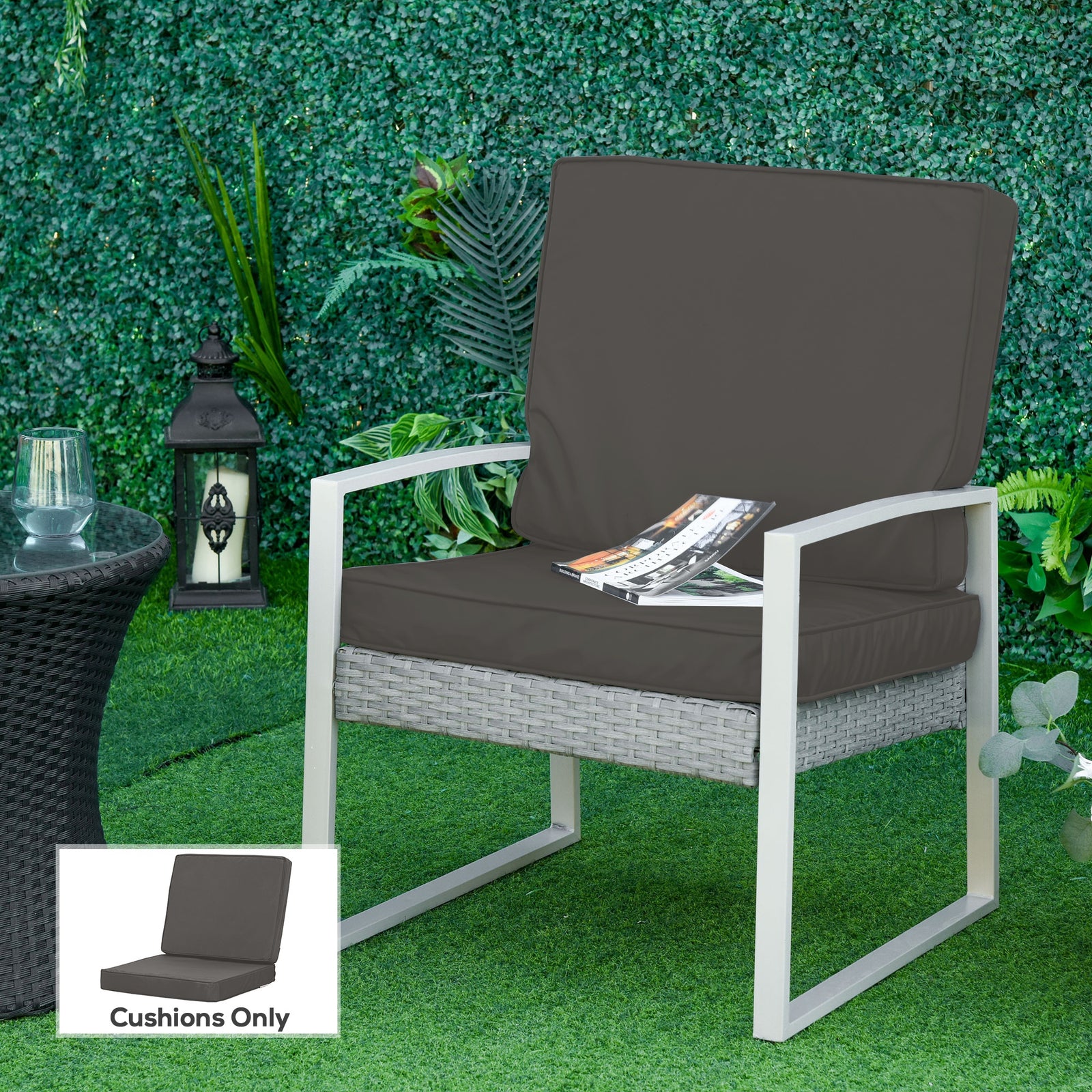 Set of 2 Garden Seat and Back Cushion Set, Replacement Cushions for Outdoor Furniture with Seat Cushion and Back Cushion, Dark Grey