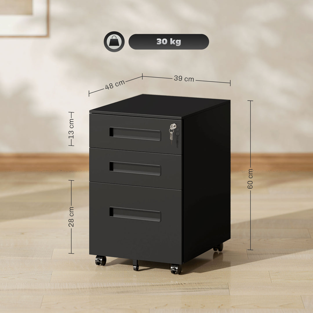 Three-Drawer Steel Filing Cabinet - Black
