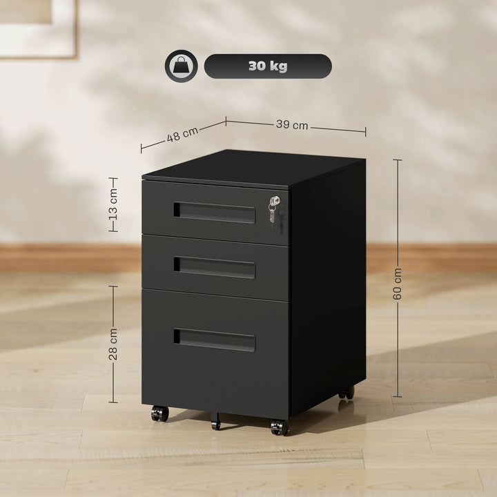 Three-Drawer Steel Filing Cabinet - Black