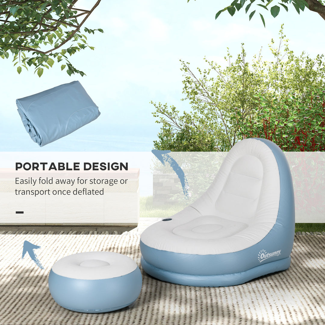 Inflatable Tub Chair and Footstool - Blue/White