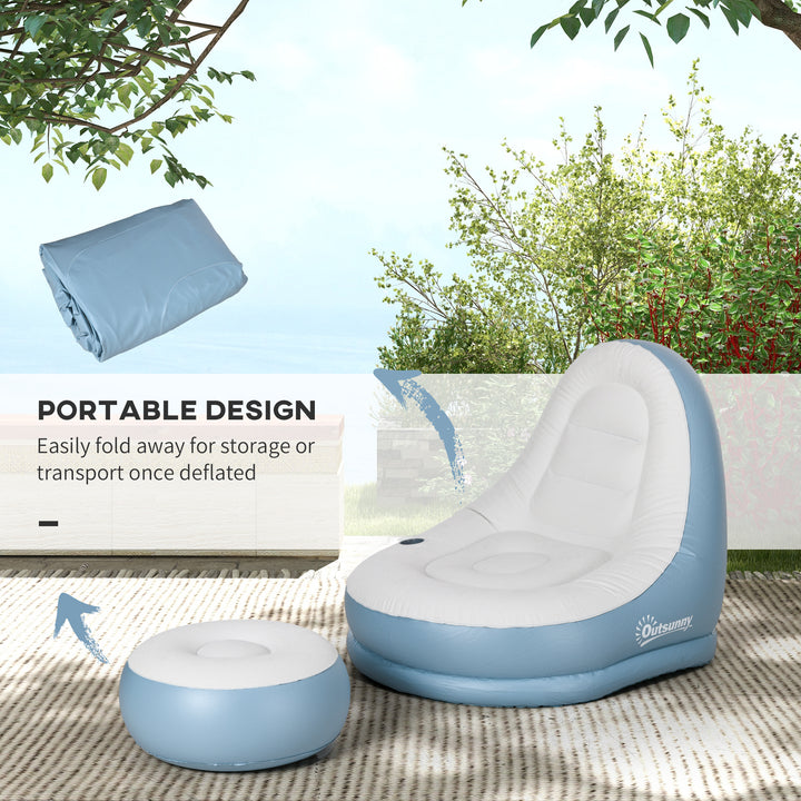 Inflatable Tub Chair and Footstool - Blue/White