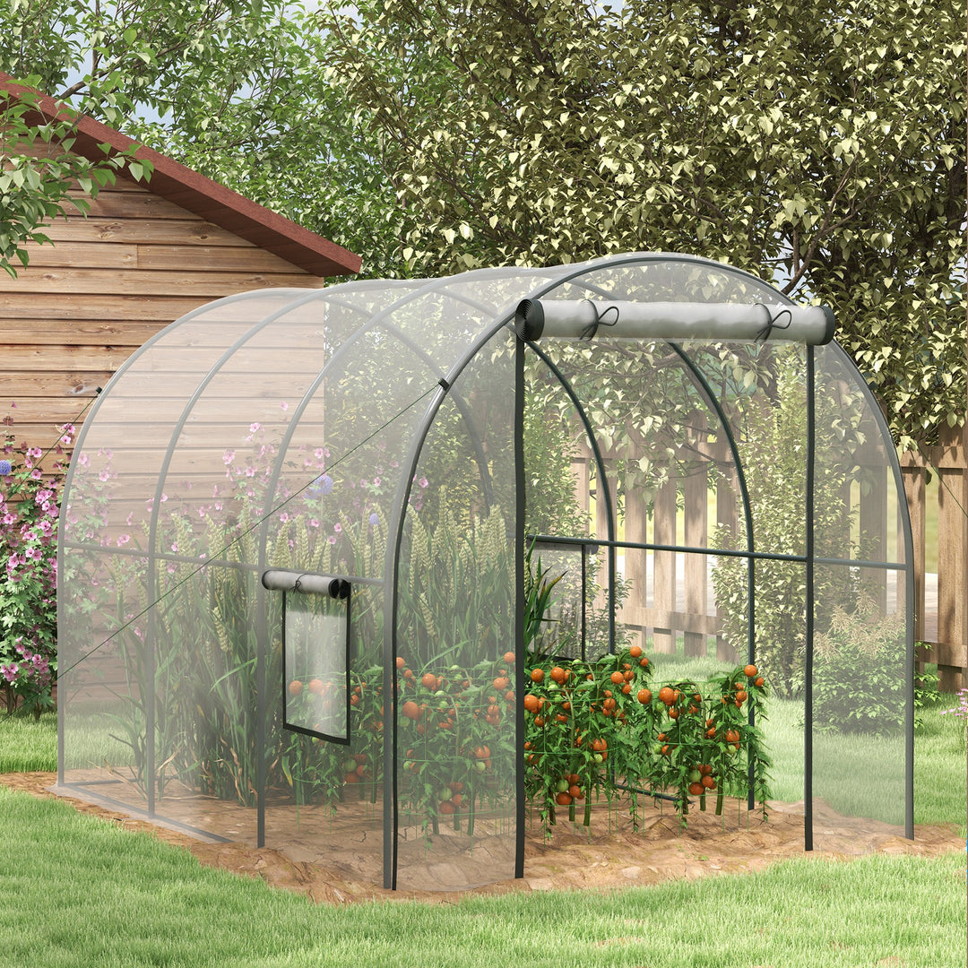 Outsunny Polytunnel Greenhouse Walk-in Grow House with Plasric Cover, Door, Mesh Window and Steel Frame, 3 x 2 x 2m, Clear | Aosom UK