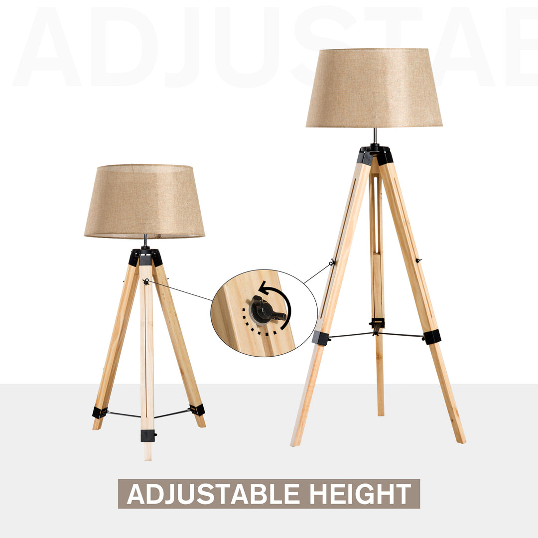 HOMCOM Tripod Floor Lamp Wooden Adjustable Modern Illumination Design E27 Bulb Compatible (Cream Shade) 99