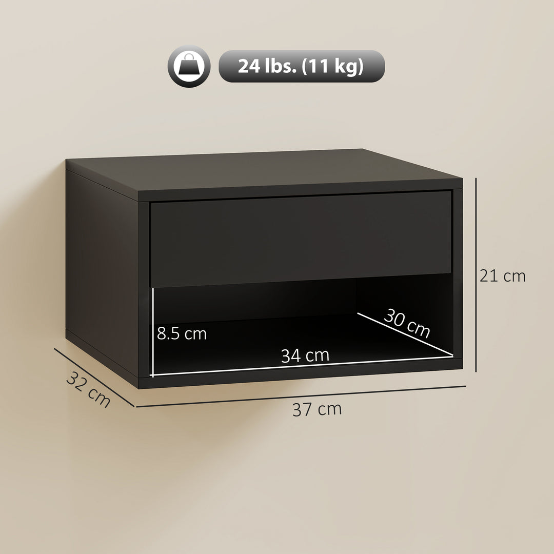 Floating Bedside Tables Set of 2, Wall Mounted Nightstand, Black