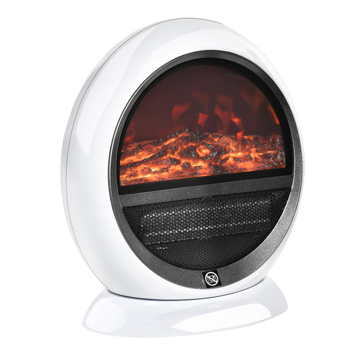 MCL Freestanding Electric Fireplace Indoor Space Table Top Heater with Realistic Flame Effect, Rotatable Head, Overheating Protection, 1500W, White