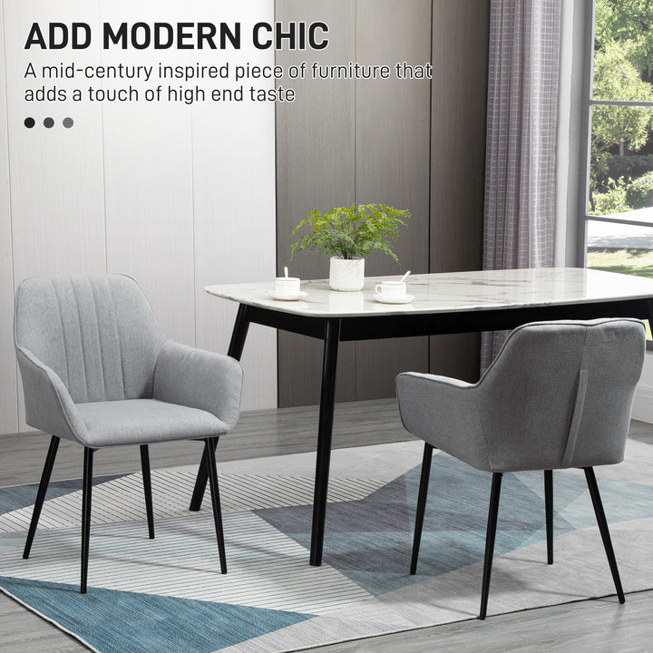 Dining Chairs Set of 4, Upholstered Linen Fabric Kitchen Chairs with Metal Legs for Living Room Dining Room, Light Grey