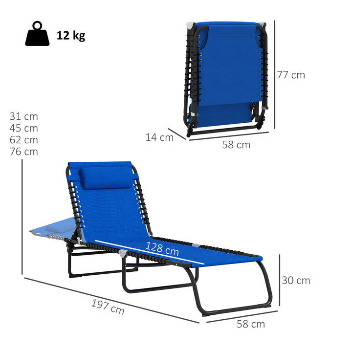 Set of Two Folding Sun Loungers, with Four-Position Backs - Blue
