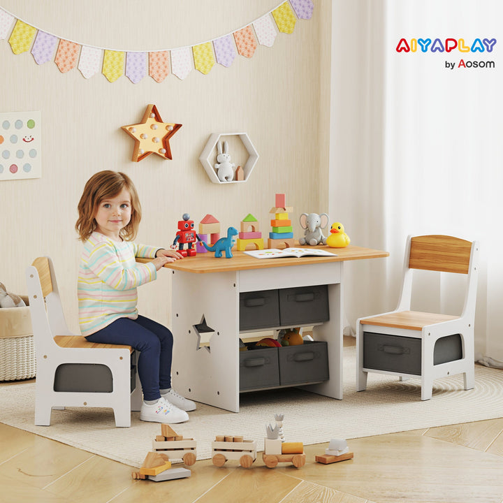 Kids Table and Chair Set, Toddler Table and 2 Chairs Set with 6 Remova