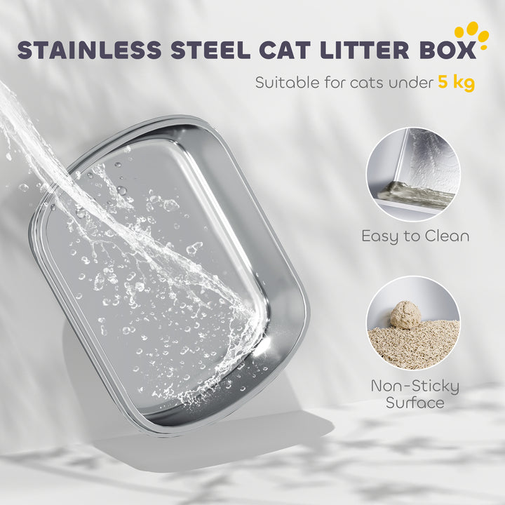 Large Stainless Steel Litter Box, Enclosed Metal Cat Litter Tray with Scoop, Deodoriser Bag, Front-Entry and Top-Exit