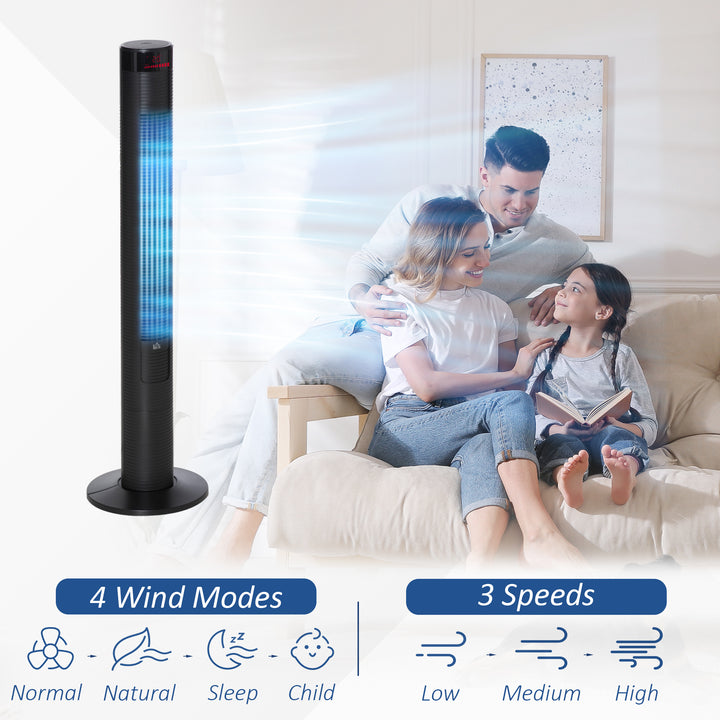 HOMCOM Tower of Cooling: 46" Remote-Controlled Fan, 12H Timer, 3 Speeds, Quiet Operation for Home & Office, Jet Black | Aosom UK