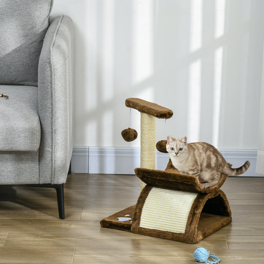 Cat Tree, Cat Tower for Kittens with Rotatable Top Bar, Sisal Scratching Post, Tunnel, Dangling Balls - Brown