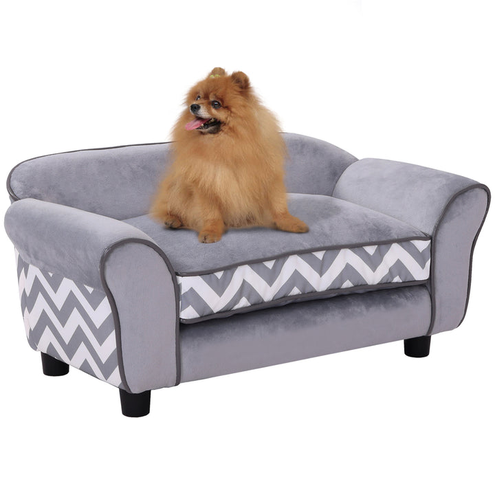 PawHut Dog Bed Sofa Velvet-Feel Pet Sofa Bed with Foam Cushion, Removable and Washable, for Medium Small Dogs, Grey | Aosom UK