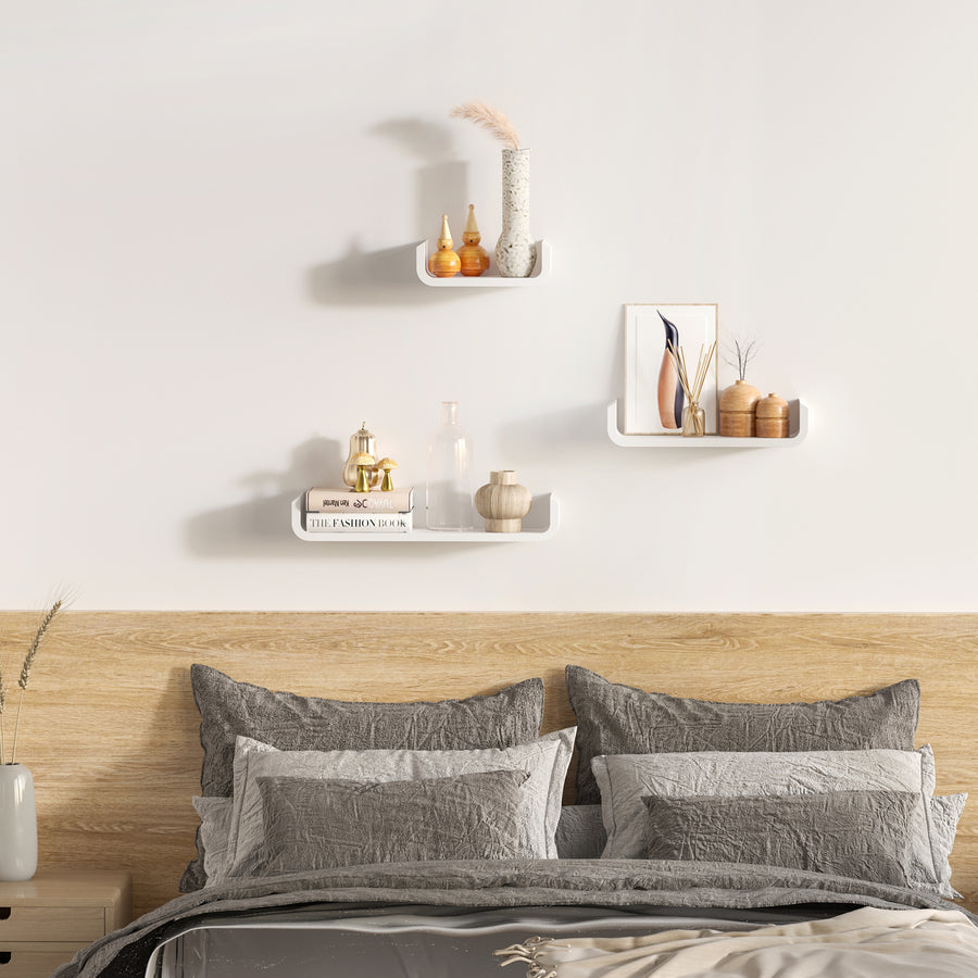 Floating Shelves, Set of 3 Wall Shelf, Shelves for Wall Invisible Mounting, Bedroom Living Room, White