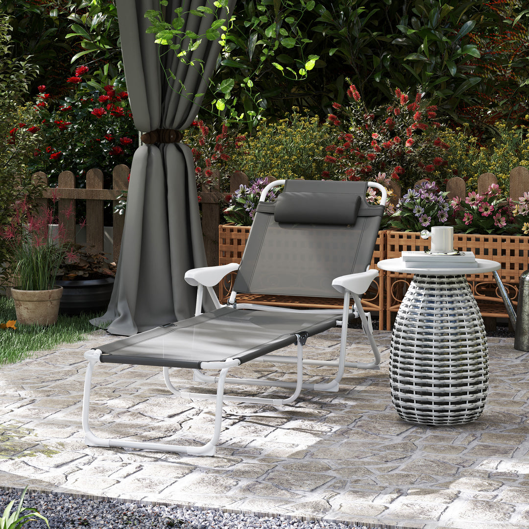 Foldable Lounge Chair with 4-Level Adjustable Backrest & Headrest - Charcoal Grey