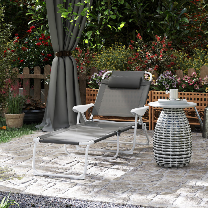 Foldable Lounge Chair with 4-Level Adjustable Backrest & Headrest - Charcoal Grey