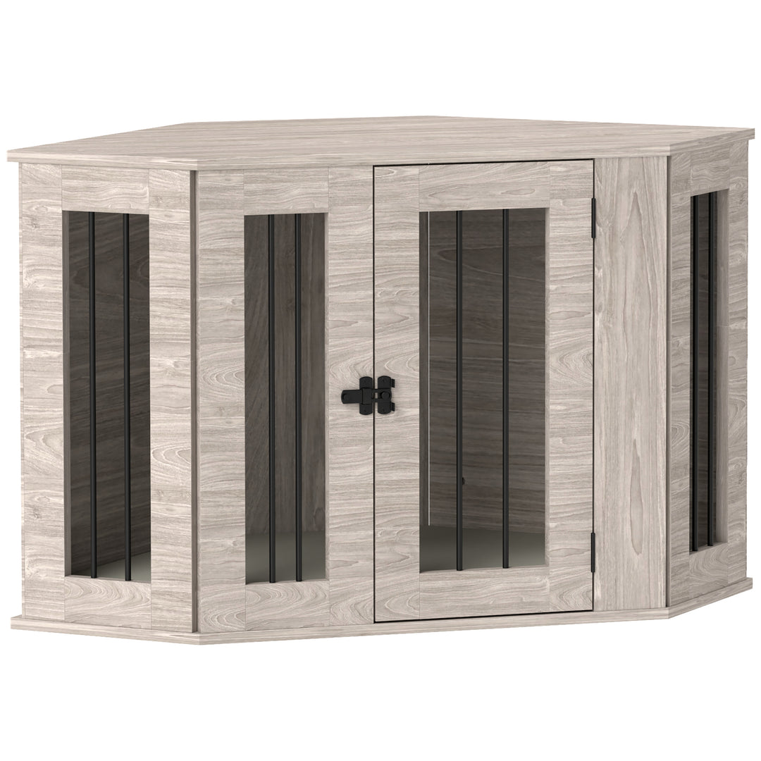 Dog Crate Furniture Side Table, with Cushion, 104 x 55 x 63cm - Walnut Brown