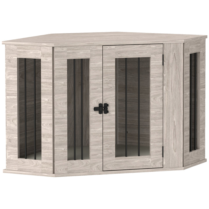 Dog Crate Furniture Side Table, with Cushion, 104 x 55 x 63cm - Walnut Brown