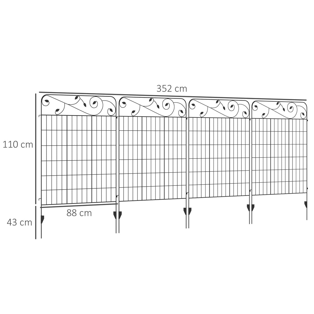 Decorative Garden Fencing, 4PCs Outdoor Picket Fence Panels, 43in x 11.5ft Rustproof Metal Wire Landscape Flower Bed Border Edging Animal Barrier, Black