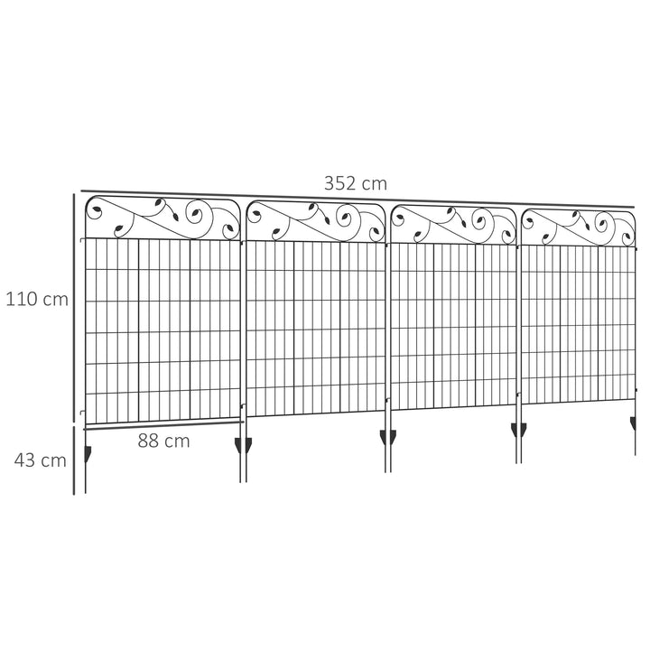 Decorative Garden Fencing, 4PCs Outdoor Picket Fence Panels, 43in x 11.5ft Rustproof Metal Wire Landscape Flower Bed Border Edging Animal Barrier, Black