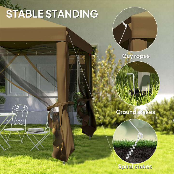 Outsunny 3 x 3 m Pop Up Gazebo, 420D Garden Tent Canopy with Removable Mesh Sidewall Netting, Carry Bag for Garden Patio Outdoor, Khaki