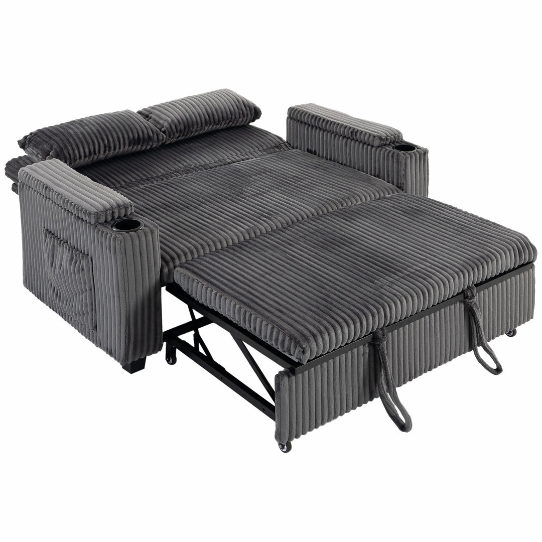 2 Seater Sofa Bed, Pull Out Sleeper Sofa with Adjustable Backrest - Dark Grey