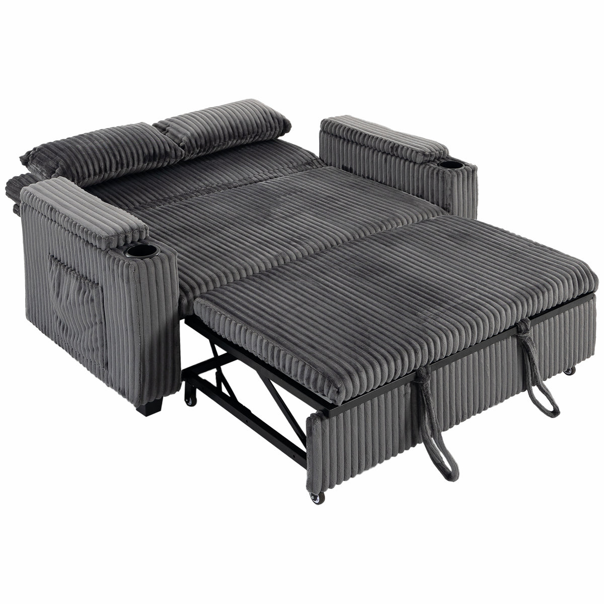 2 Seater Sofa Bed, Pull Out Sleeper Sofa with Adjustable Backrest - Dark Grey