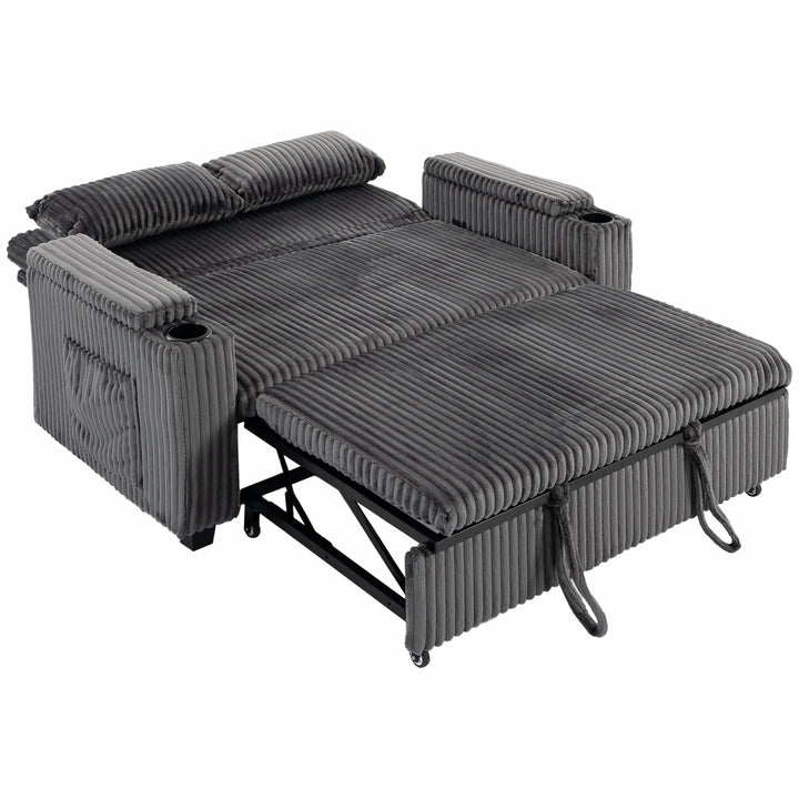 2 Seater Sofa Bed, Pull Out Sleeper Sofa with Adjustable Backrest - Dark Grey
