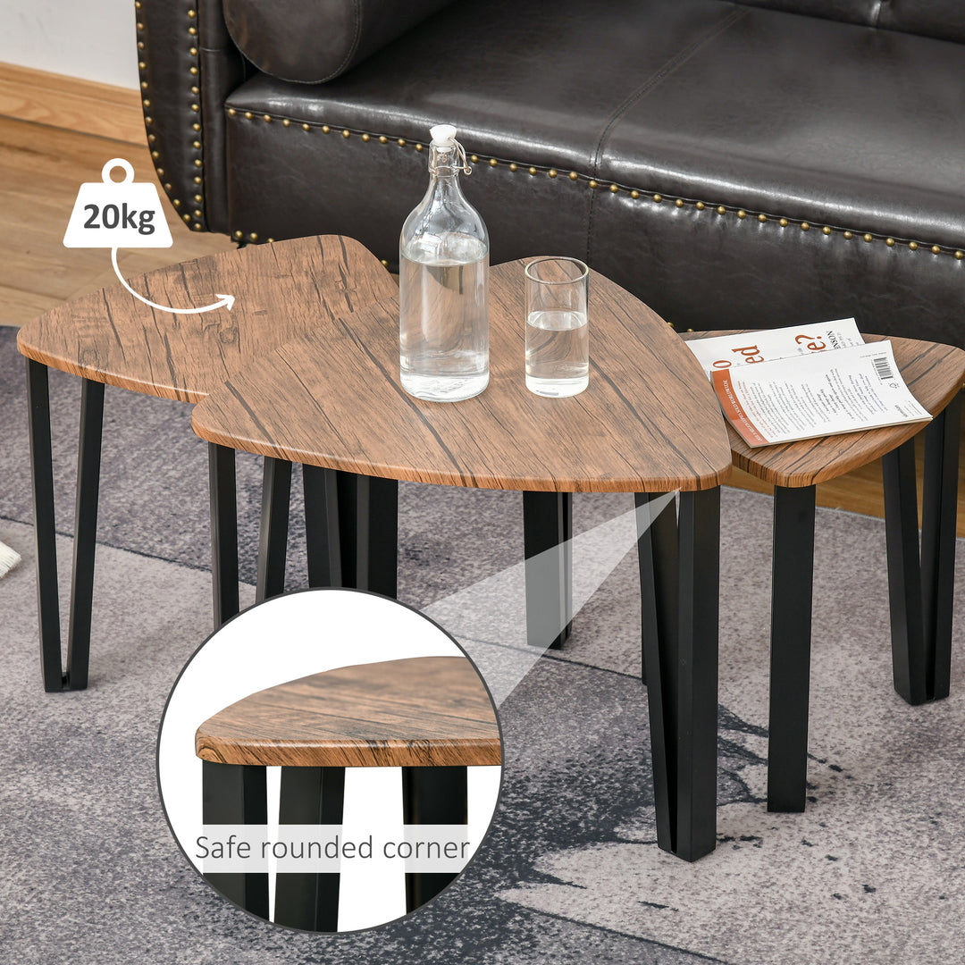 Nest of Tables, Coffee Table Set of 3, Triangle Nesting Tables with Metal Legs, Industrial End Side Table for Living Room, Walnut Wood Grain