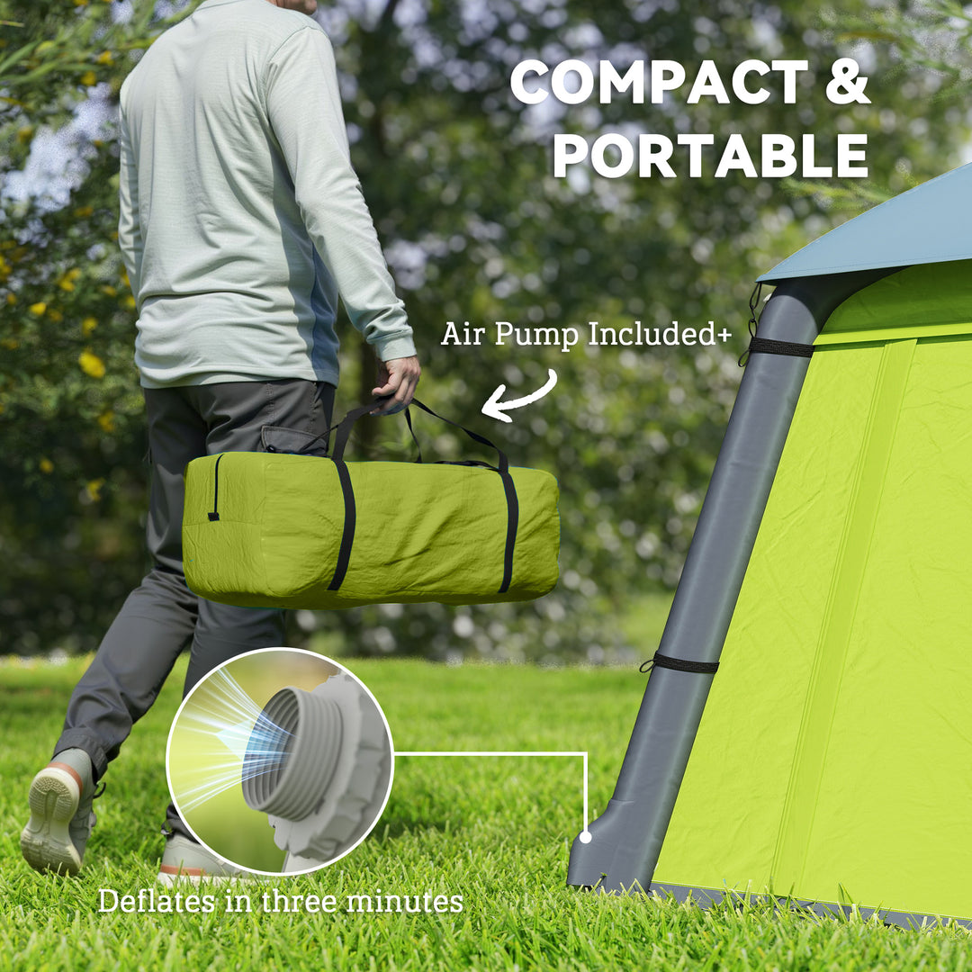Inflatable Camping Tent w/ Hand Pump, Easy Setup 1/2 Person Blow Up Tent Waterproof 190T Taffeta w/ Mesh Windows, Doors and Carry Bag, Green