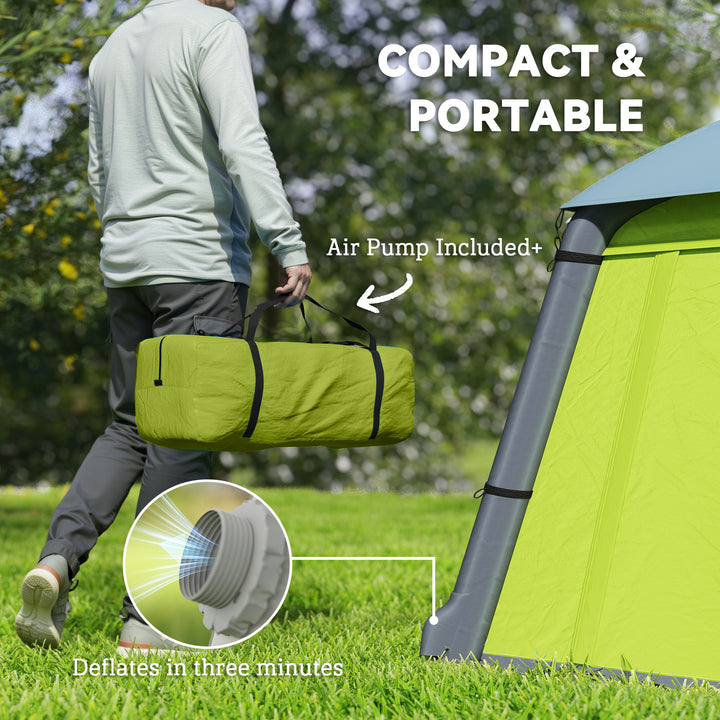 Inflatable Camping Tent w/ Hand Pump, Easy Setup 1/2 Person Blow Up Tent Waterproof 190T Taffeta w/ Mesh Windows, Doors and Carry Bag, Green
