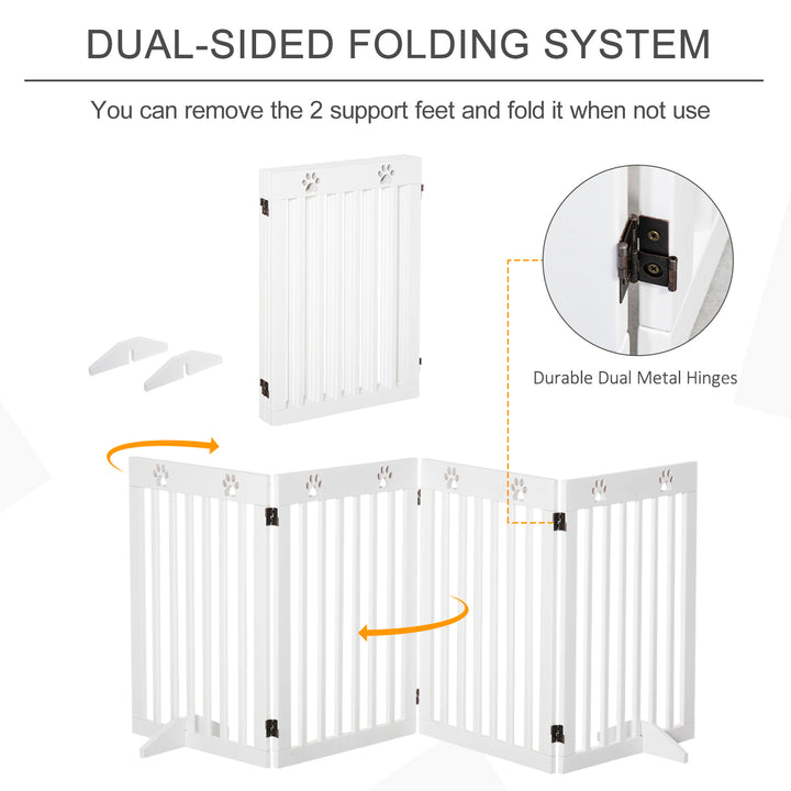 Wooden Pet Gate Foldable Freestanding Dog Safety Barrier w/ Support Feet