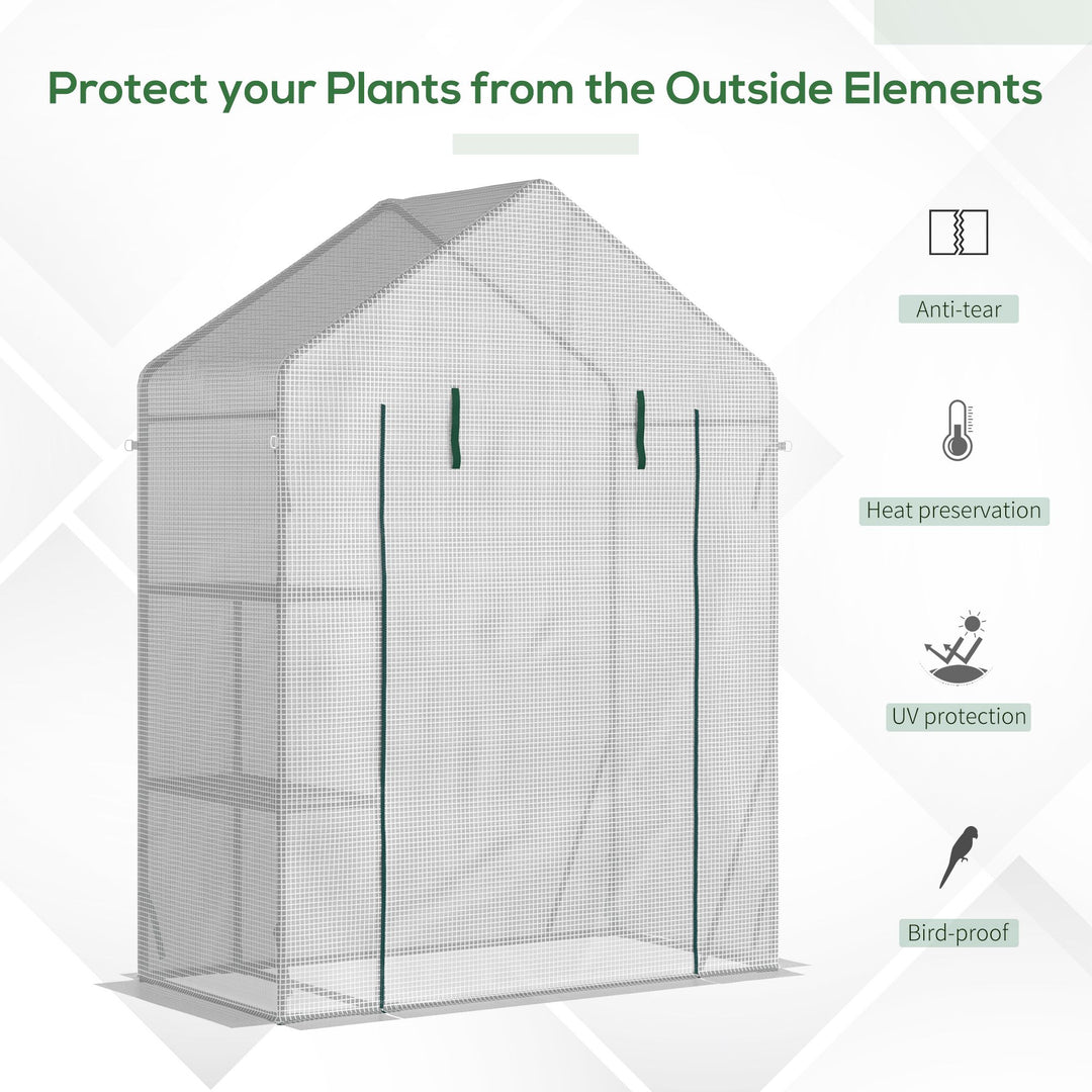 Walk In Greenhouse with 2 Tier Shelf, Portable Gardening Plant Grow House Tomato Greenhouse with Roll up Zip Panel Door, Reinforced PE Cover, 143 x 73 x 195cm, Green