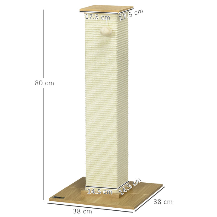 80cm Scratching Post, with Toy Ball, Sisal Rope - White