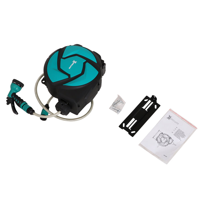 10m Garden Auto Hose Reel Wall Mounted Retractable 7 Patterns Spray Nozzle