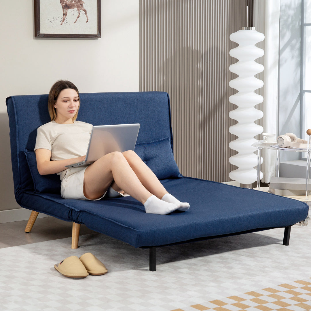 Two-Seater Linen-Look Sofa Bed - Dark Blue