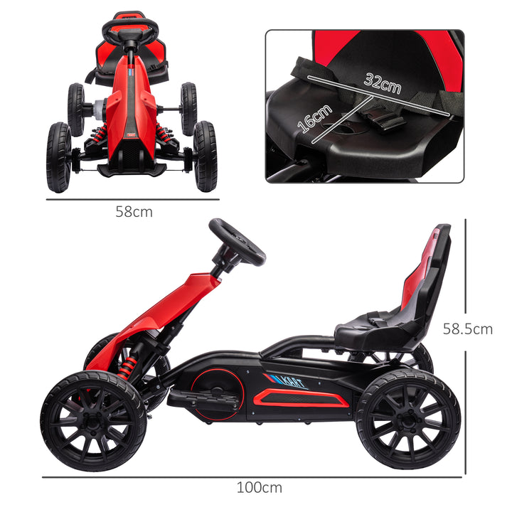 HOMCOM 12V Electric Go Kart for Kids, Ride-On Racing Go Kart w/ Forward Reversing, Rechargeable Battery, 2 Speeds, for Kids Aged 3-8, Red