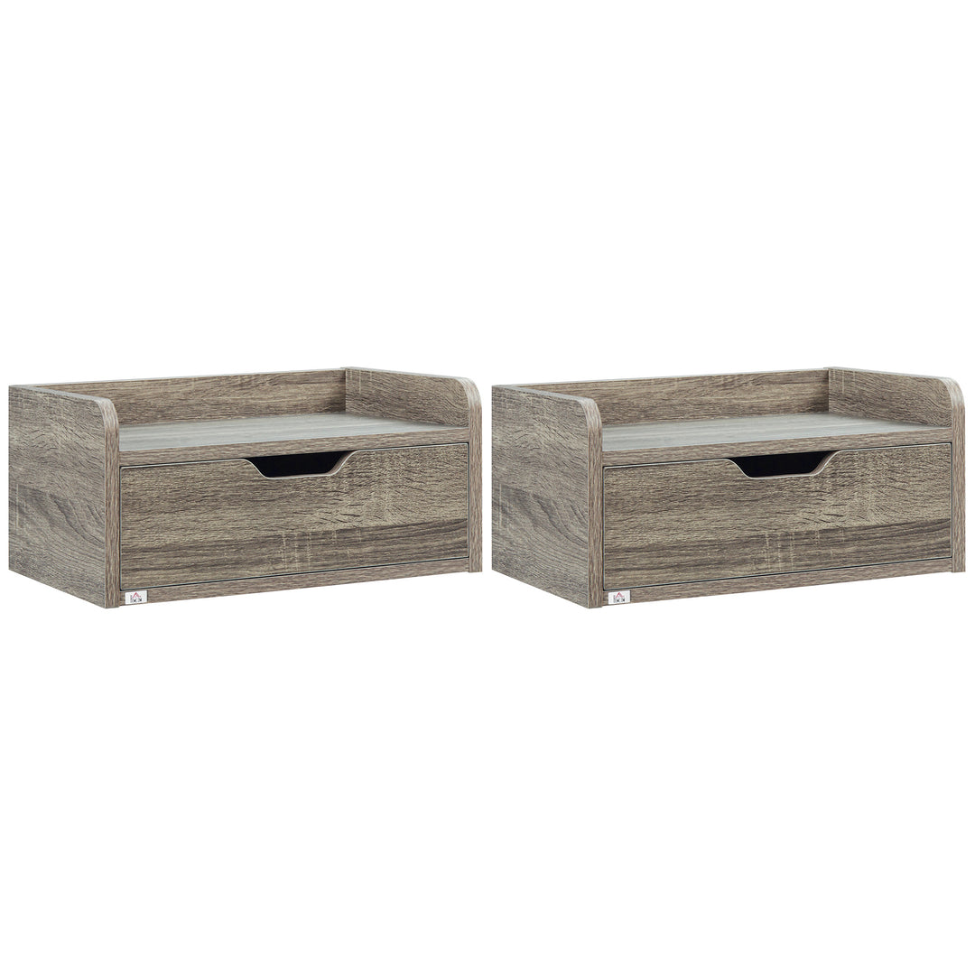 Floating Nightstand Set of 2 Wall Mounted Bedside Table with Storage Drawer for Bedroom, Grey