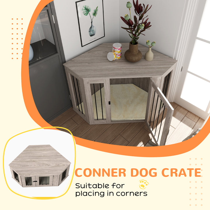 PawHut 2 in 1 Dog Crate Furniture Side Table, with Cushion, 122 x 61 x 71cm - Walnut Brown