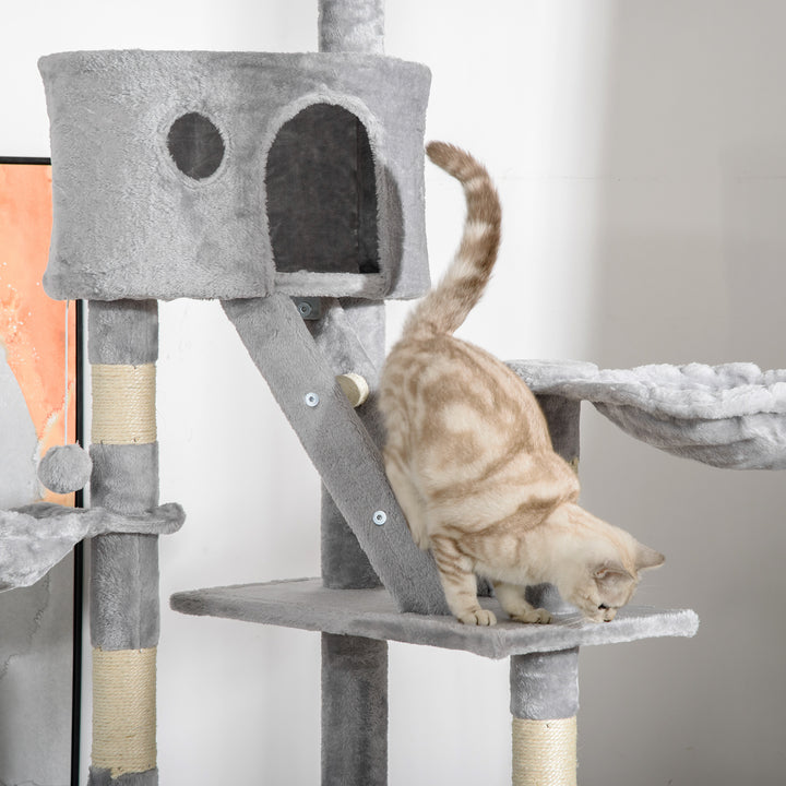 Floor to Ceiling Cat Tree for Indoor Cats, 240-260cm, Adjustable Height - Light Grey
